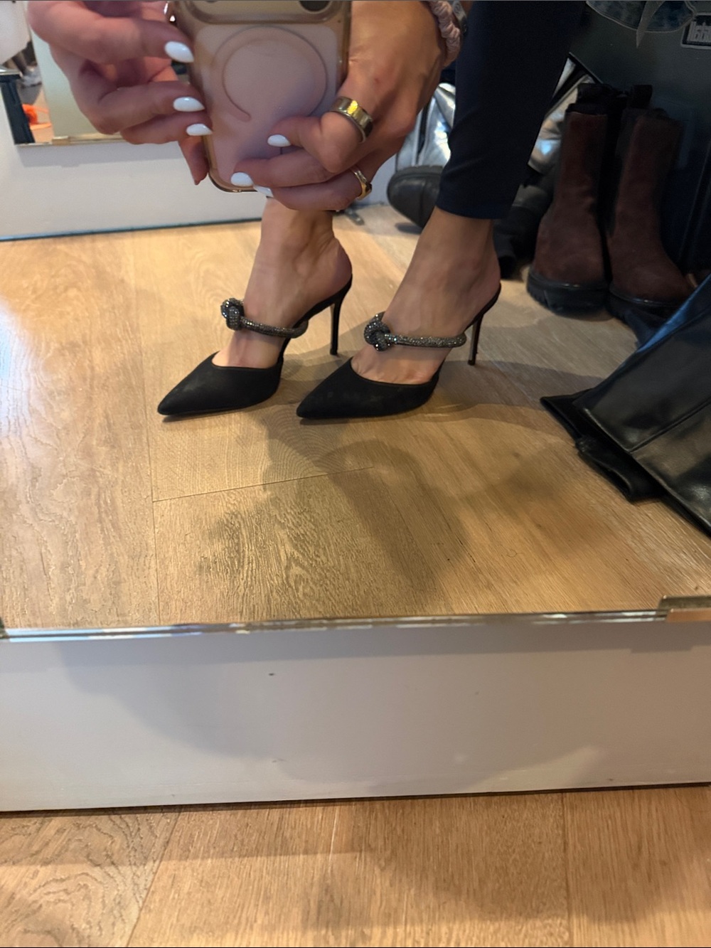 Schultz Black Pointed-Toe Mary Jane Stiletto with Jeweled Strap